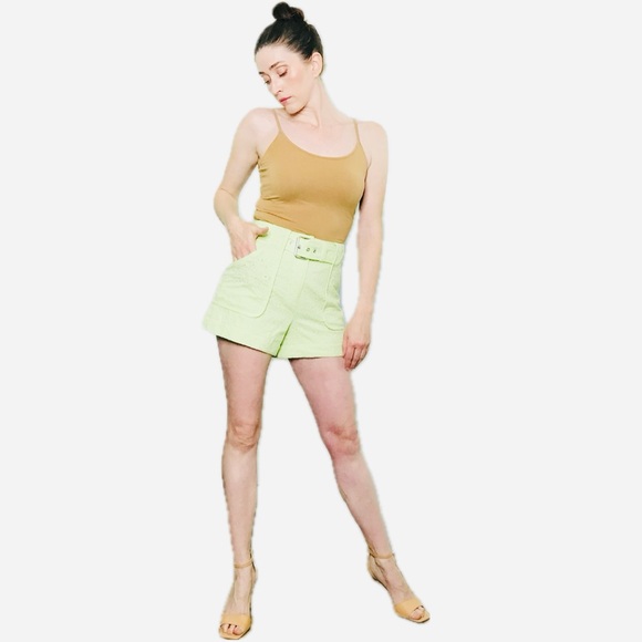 Derek Lam 10 Crosby Brat Green Eyelet Belted Shorts - Picture 7 of 16